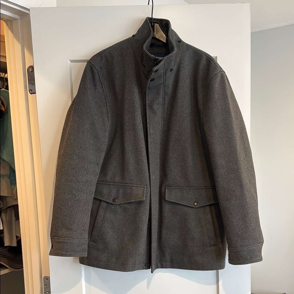 Cole Haan Gray Military Field Coat with Textured Finish